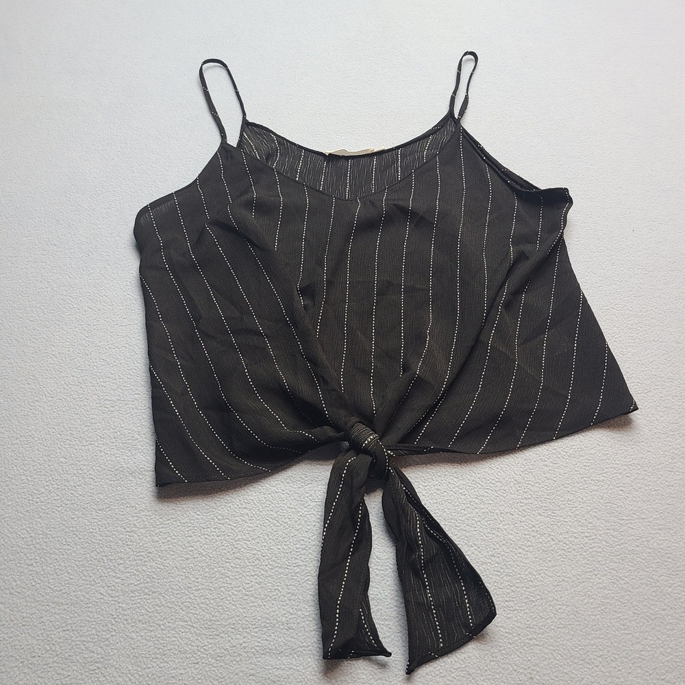 Lush Cami Top Women Medium Black Stripe Excellent Tie Front V-Neck